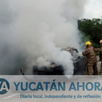 Incendio lo deja sin camioneta en la carretera Mérida-Campeche
