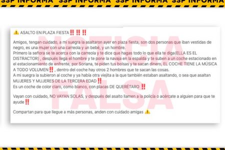 Falsedad total la publicación de un asalto en Plaza Fiesta: SSP Yucatán