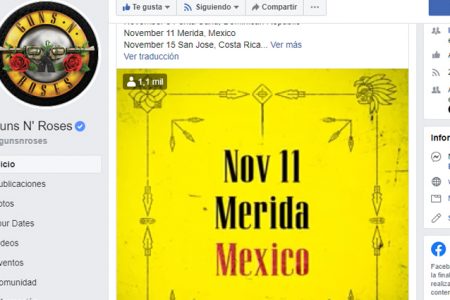 Guns N’ Roses confirma concierto en Mérida para el 11 de noviembre de 2020