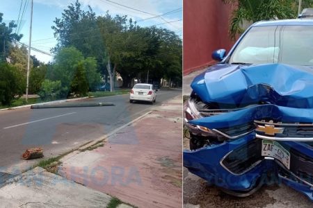 Causa desastre en Sodzil Norte y huye dejando abandonado su auto