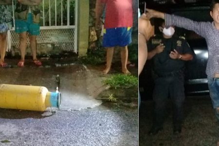 Aprovechó pausa de la lluvia para robar un tanque de gas… pero se resbaló y lo atraparon