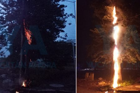 Explota un transformador, incendia un poste y deja sin luz a vecinos de Umán