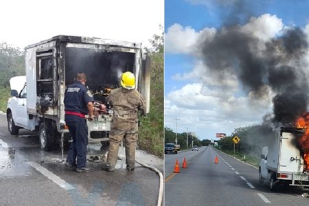 Queso fundido en carretera: se quema camioneta de una empresa láctea