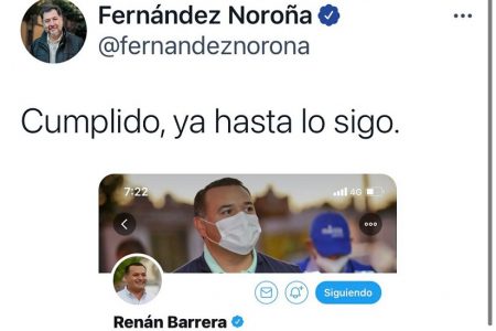 ‘Cumplido, ya hasta lo sigo’, responde Fernández Noroña al alcalde de Mérida, Renán Barrera