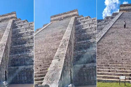 Sube otro turista a la pirámide de Chichén Itzá