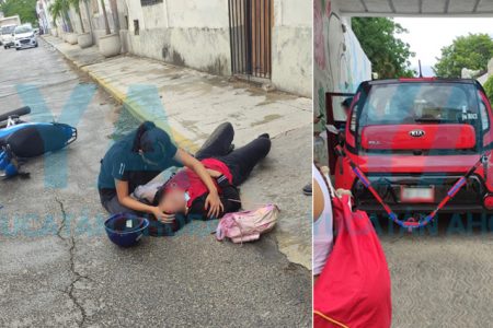 Conductora invade carril y choca a una motociclista en el centro de Mérida