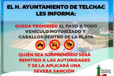 Prohibido el ingreso de vehículos motorizados y caballos a playa de Telchac Puerto