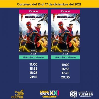 Este miércoles reabren los Cines Siglo XXI con la premier “Spider-Man: No Way Home”