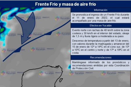 Otra masa de aire frío, en trayectoria hacia la Península de Yucatán